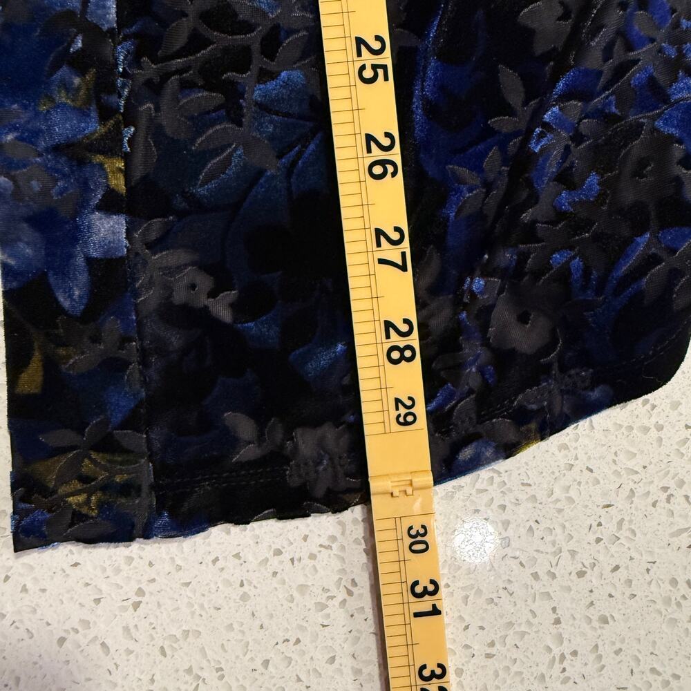Susan Graver Blue Floral Burnout Velvet Cardigan Medium Sheer Office Fall Winter - Picture 9 of 9